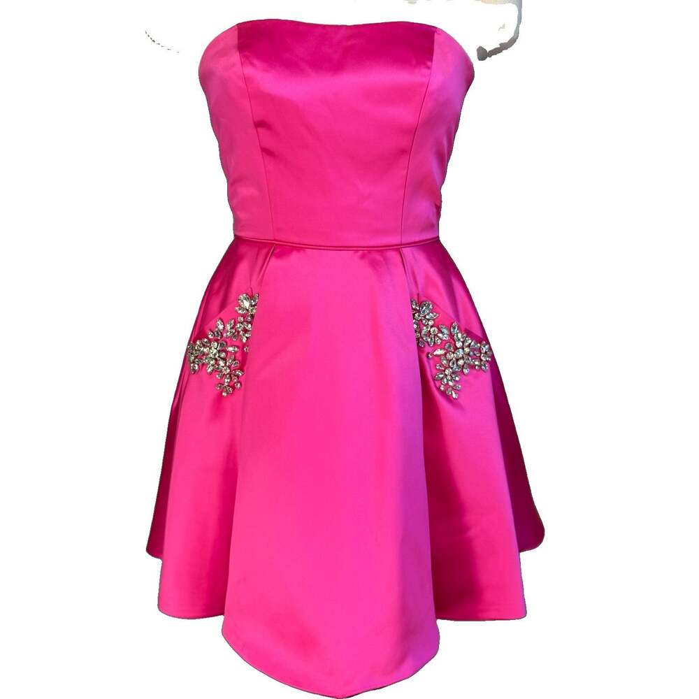 Sherri Hill 51390 Dress Womens 2 Bright Pink Satin Rhinestone Strapless Mini